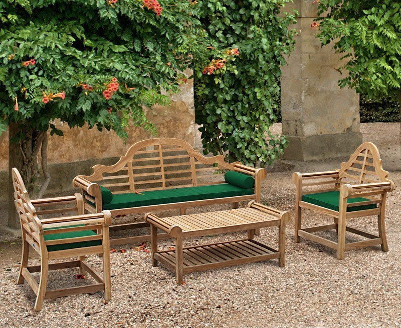 Lutyens Style Teak  1 95m Bench Chairs Coffee Table Set 