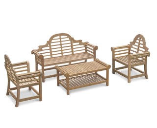Lutyens-Style 1.65m Bench, Chairs & Coffee Table Teak Patio Set