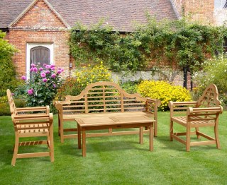 Lutyens-Style 1.95m Bench, Chairs & Winchester Coffee Table Teak Set