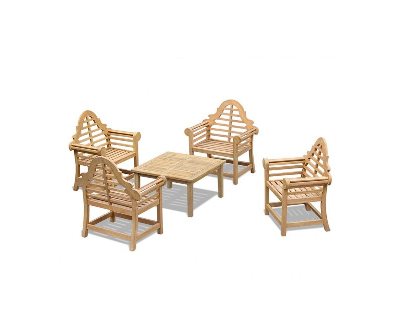 Lutyens-Style Teak Coffee Table Set with 4 Armchairs Lutyens-Style Teak Coffee Table Set with 4 Armchairs